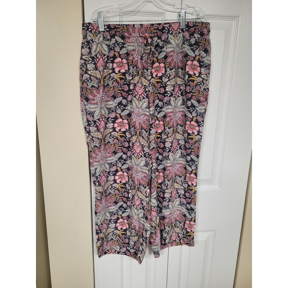 Loft Petites Tropical Hawaiian Paisley Wide Leg Crop Pants Pink‎ Navy Size MP